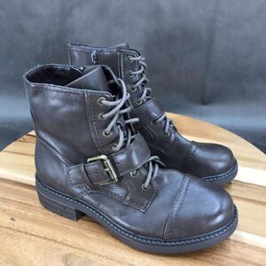 Esprit Brown Faux Leather Lace Up‎ Harness Ankle Boots Womens Size 6